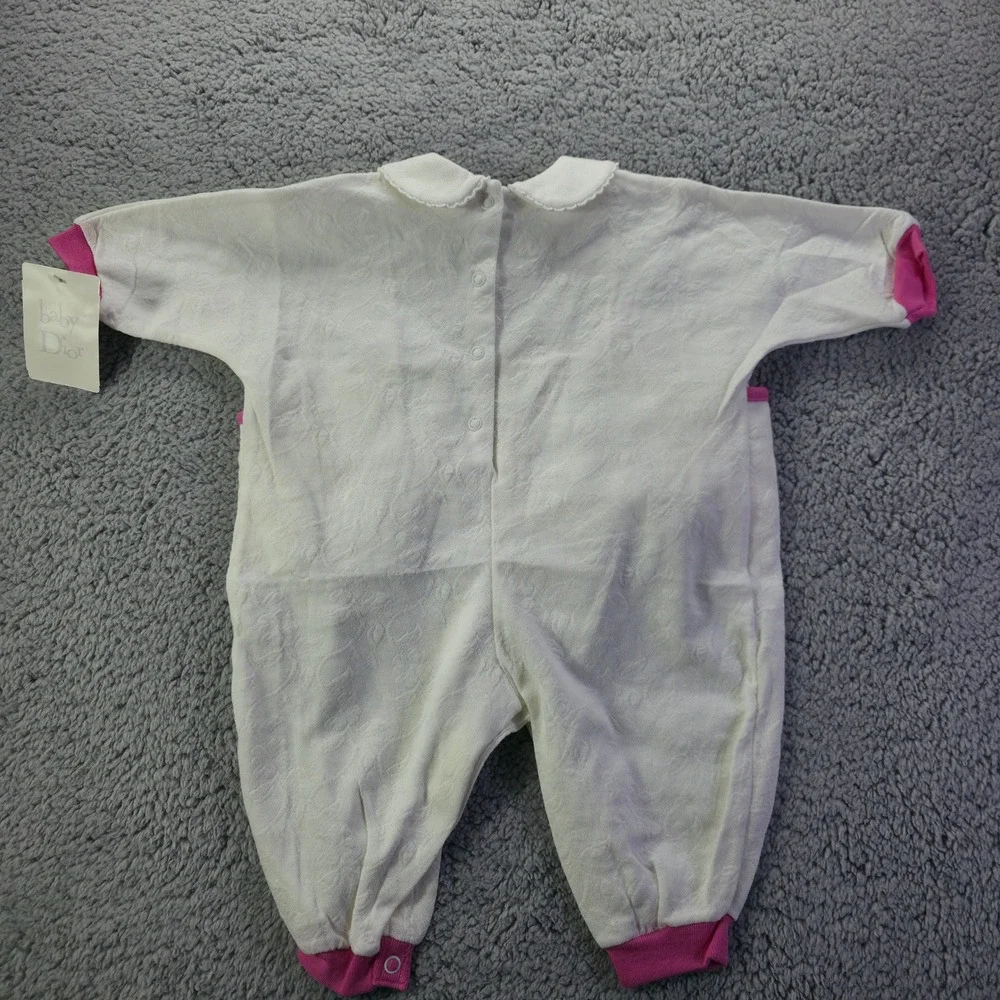 Baby Dior Vintage White Pink Floral Embroidered Romper Sleeper 6 Months 331-706